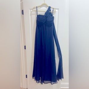 BILL LEVKOFF Dark Blue Bridesmaid Dress. One shoulder gown